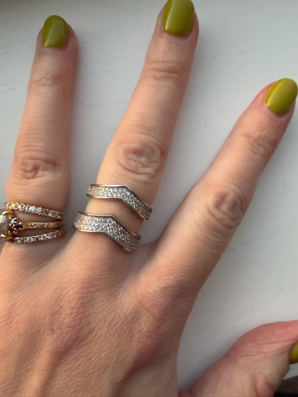 Sterling Silver Crystal Pavé Chevron Two Tiered Stackable Ring - Size 6.5